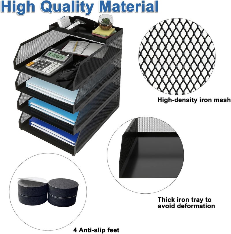 Natwind 4-Tier Desk Organizer,Stackable Paper Tray, Desk Accessories,Metal Mesh Desktop Organizer, Paper Sorter, Letter Trays,File Document Storage Rack for for Home, Office, School (Black) - Image 3